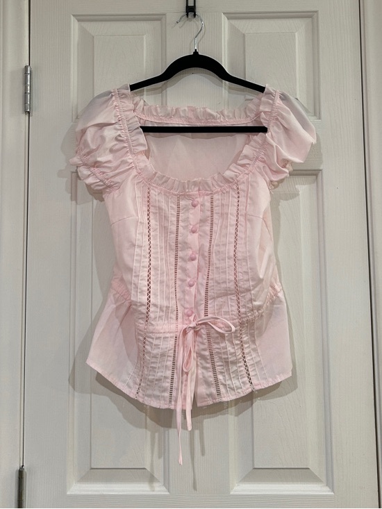 SHEIN Tops - Delicate Pink Lace-Trim Puff Sleeve Top